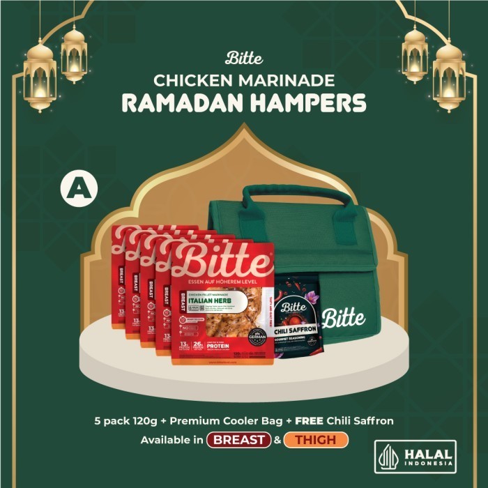 

NEW | Bitte Hampers Gift Parcel Frozen Chicken Marinade + Premium Cooler Bag - A (5x120g),Thigh/Paha