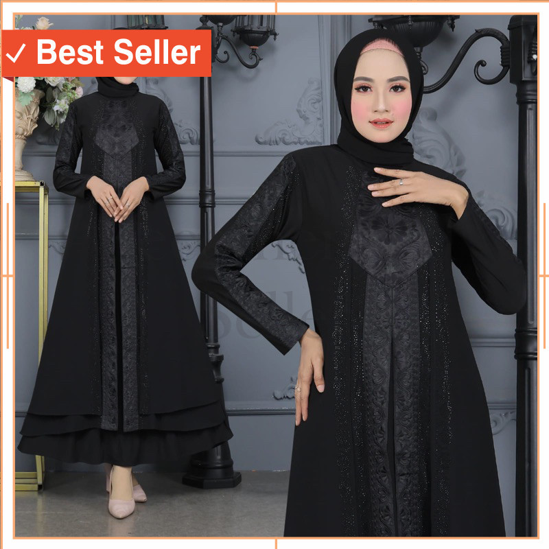Abaya Muslim Murah Baju Lebaran Premium kekinian / ABAYA GAMIS TURKEY HITAM HAWA 135 BORDIR MATAHARI