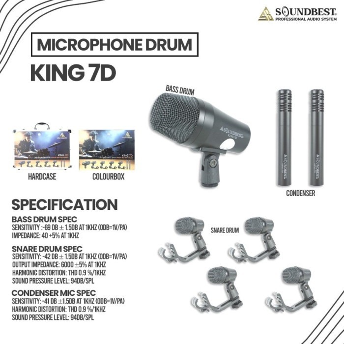 Mic Drum Soundbest King 7D / 7 Kit Drum Set Mic + Koper Original