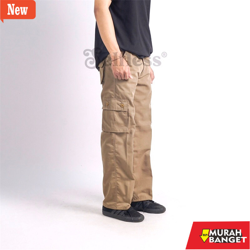 celana panjang pria untuk lebaran- Selfless - Celana Cargo Panjang Reguler Straight Loose Fit Standa