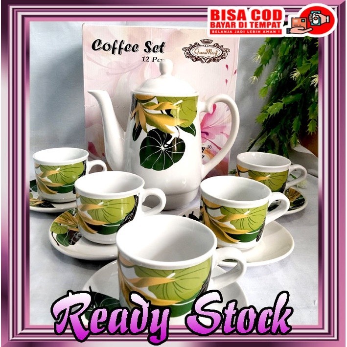 GELAS CANGKIR KOPI SET AKURA 12 PCS TEKO BAHAN KERAMIK COFFEE SET AKURA 12 Cangkir set / gelas set/t