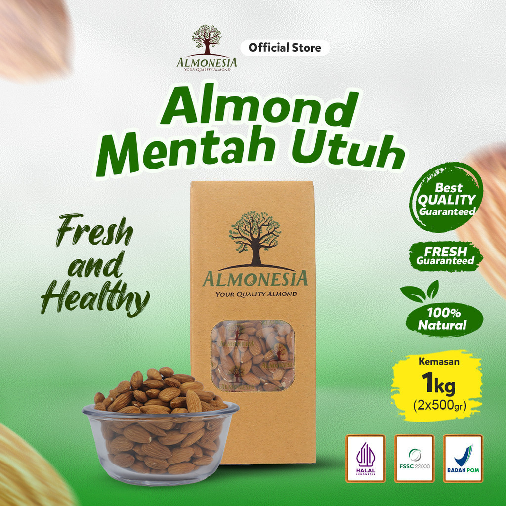 

Almonesia - Almonesia Natural Whole Almond (Almond Mentah Utuh 500gr x 2) 1Kg