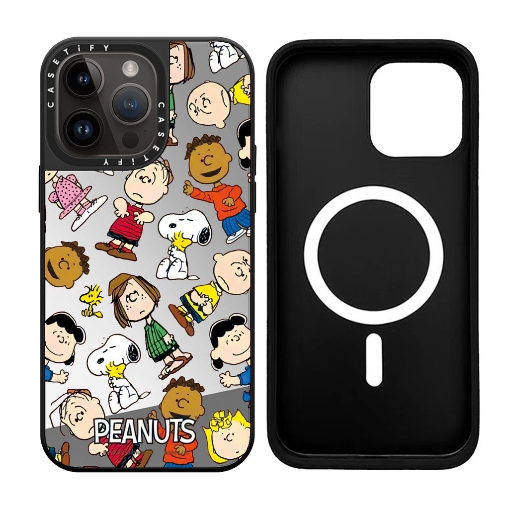 ♂ 【PEANUTS】Casetify Magnetic absorption Safe High Quality mirror Phone Case for  iPhone 15 Pro Max 15 Pro 14 Pro Max 15 Plus14 Pro 13 12 Pro 13 Pro max 13Pro 11 Ins Fashion ∷