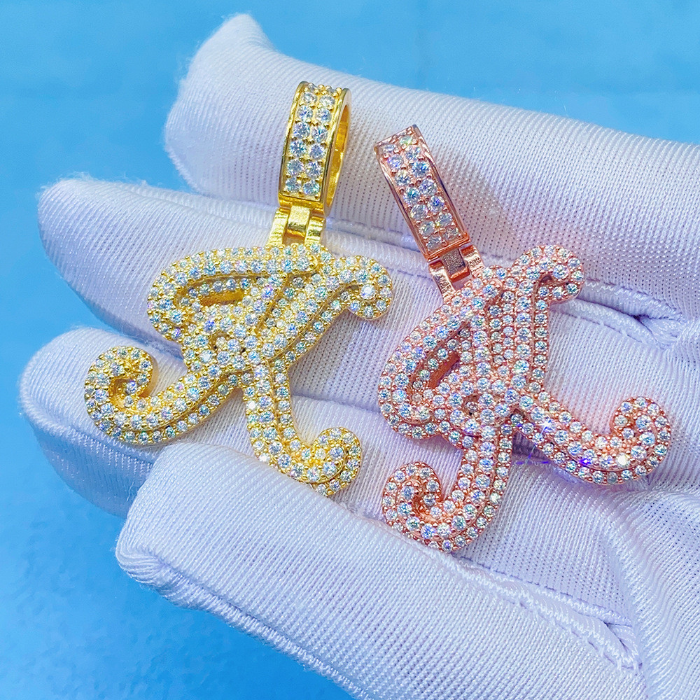 Grosir Liontin Jimat K Alfabet Moissanite Berlapis Emas 18K Kustom Mode Cantik 925 Perak Murni Kalun