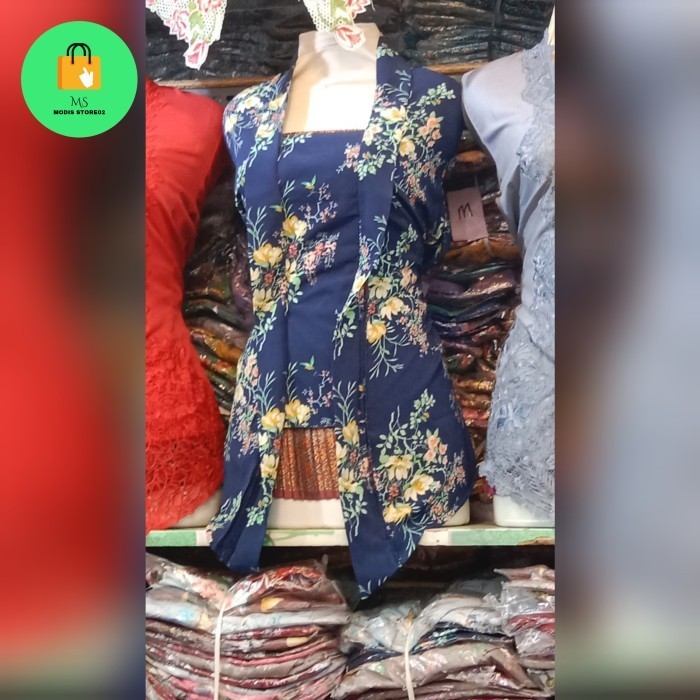 

New Atasan kebaya kutubaru premium motif bunga/kebaya seragaman kerja - Hitam, 4L