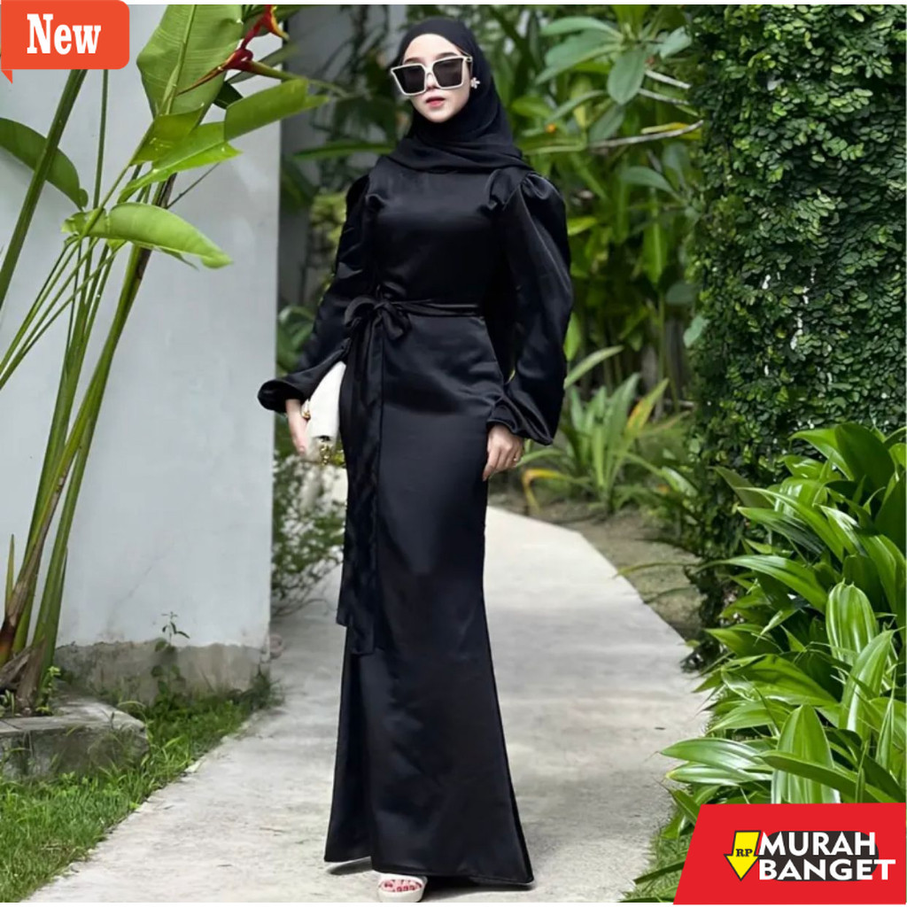 Gamis pesta- Dress Satin Pesta Tali Dress Bridesmaid Gamis Lebaran Viral