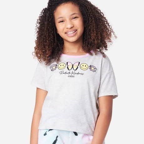 ✨BEST✨ -PHI192 Atasan Kaos Crop Top Anak Perempuan Justice - Abu Ku, 5-6y