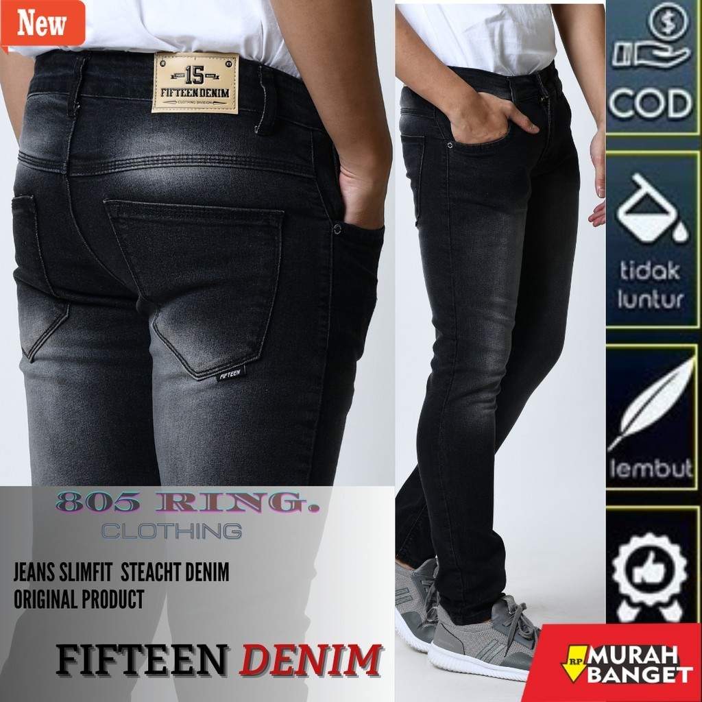 Celana denim pria- FIFTEEN DENIM Celana Jeans Pria Slimfit Streetch Original New Fifteen Denim / Cel