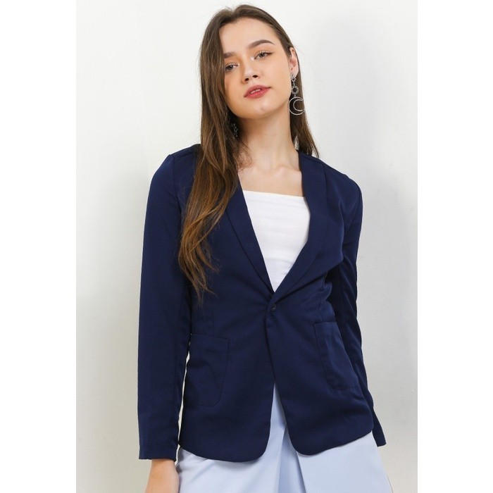 Outer Wanita - Jas Blazer Wanita - Jas Kantor Wanita Warna Navy Blue