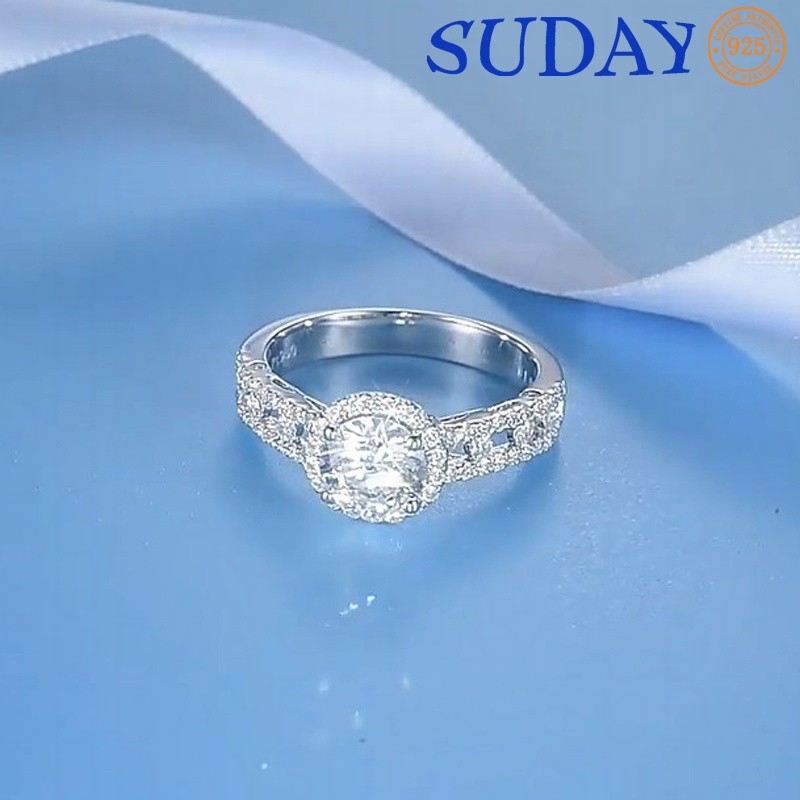 SUDAY 1 Karat Moissanite Open Ring S925 Silver Fashion Light Luxury Wanita Cincin