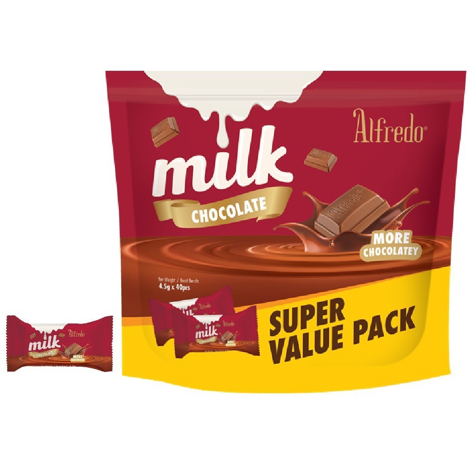 

Alfredo Milk chocolate 180gr isi 40pcs coklat susu enak snack cokelat