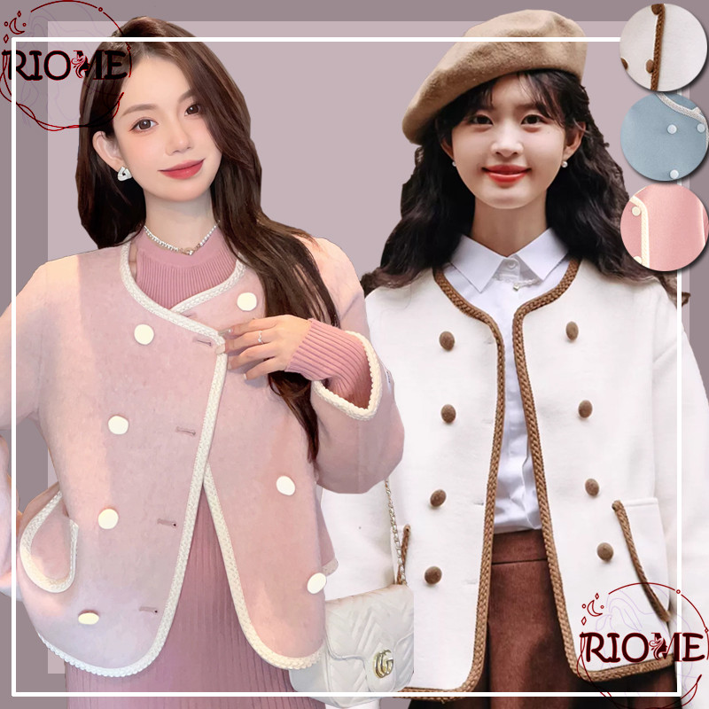 Biru/merah Muda/aprikot/Sweater Rajut Pendek Wanita Ala Korea Jaket Wol Manis Retro Jaket Rajut Leng