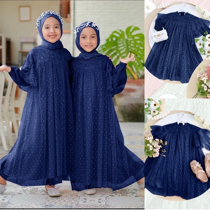 Dress anak perempuan baby blue terbaru kekinian pesta polos mewah gaun anak Neni Gamis Muslim Mutiar