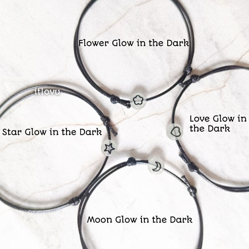 TERMURAH PACKING PAKE BOX CC_ACC   || Gelang Hitam GLOW IN THE DARK | Gelang Bulan Bintang Love Bung