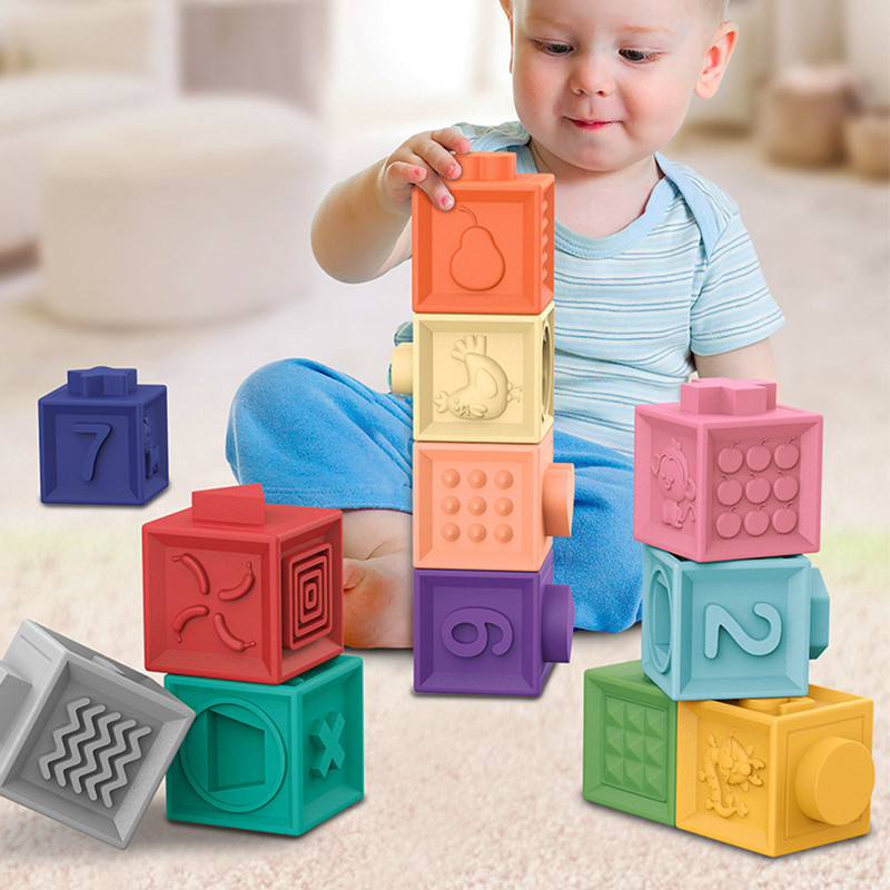 

12/6/3pcs Soft Building Blocks Montessori Toddlers Early Education Squeeze Stacker Cube Blocks Toy Children Baby Bath Toys