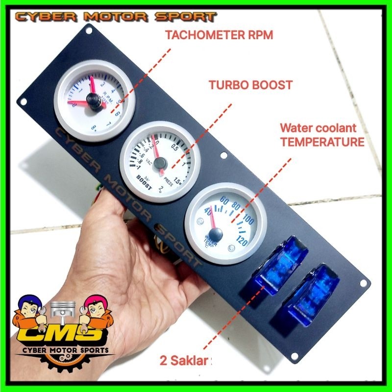 Dashboard Gauge panel add on mobil diesel bensin 12v 2 saklar LED Tachometer RPM water temperature g