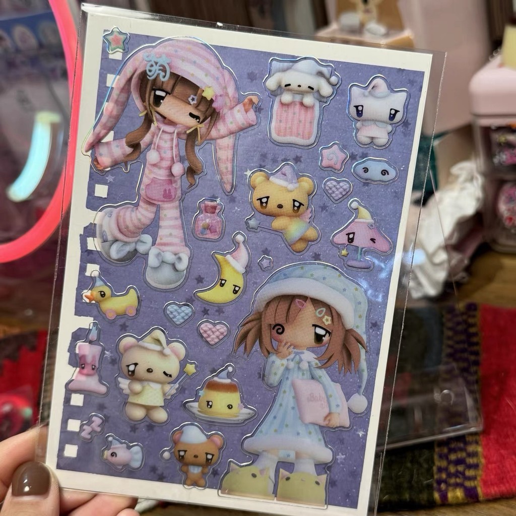 

Cartoon cute girls and animals bear design decorative dairy sticker