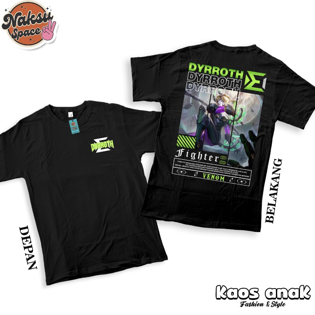 KAOS ANAK - KAOS MOBILE LEGENDS HERO DYRROTH SKIN VENOM BAJU DISTRO MOBA KATUN COMBED 30S Apparel Ki