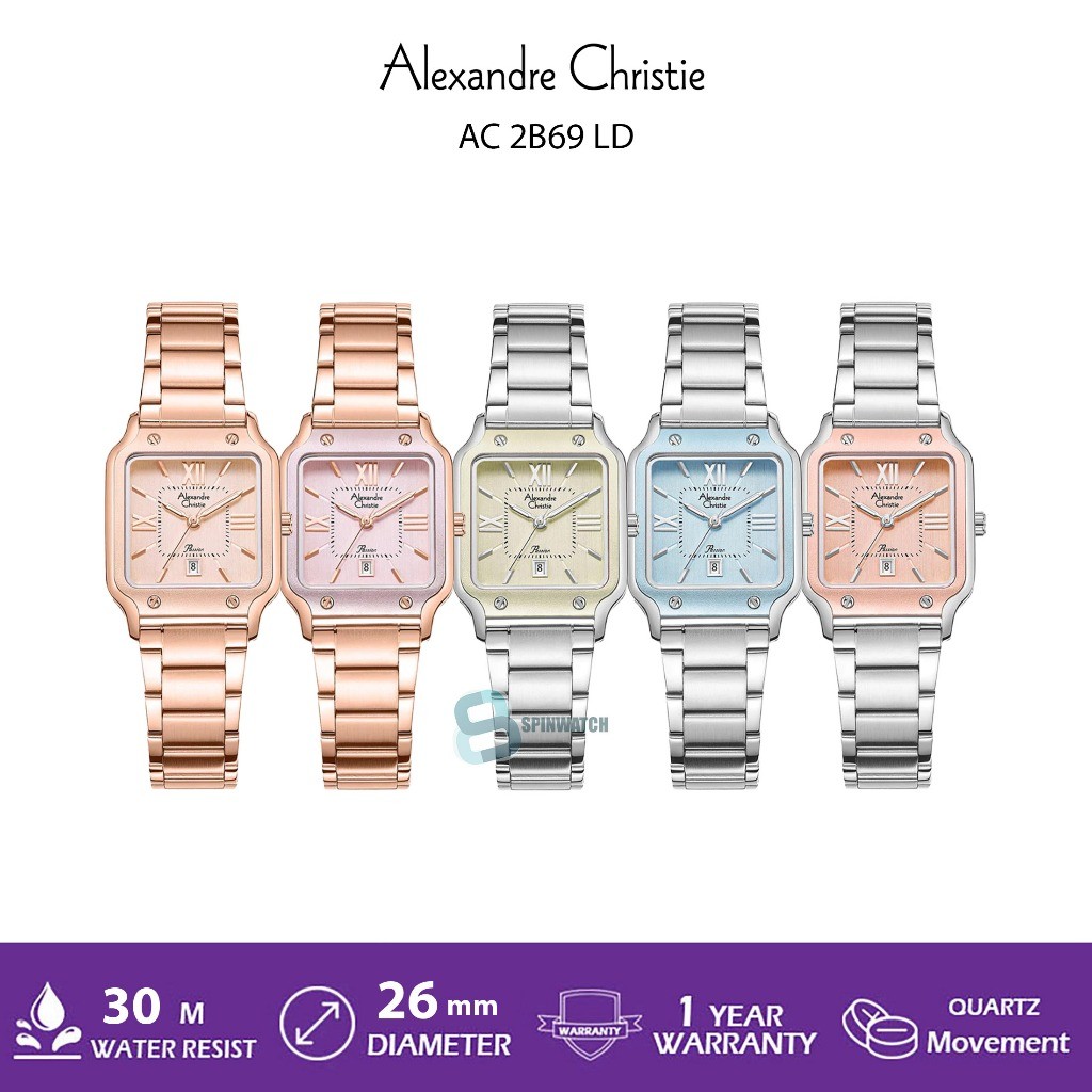 JAM TANGAN WANITA ALEXANDRE CHRISTIE AC 2B69 / AC2B69 MODEL KOTAK ORIGINAL GARANSI RESMI