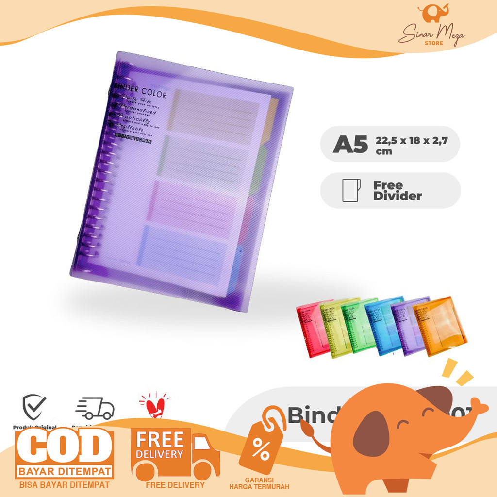 

TOPLA Binder Note Book A5 BNT-901 / Buku Catatan 20 Ring Besi Warna Transparan Murah
