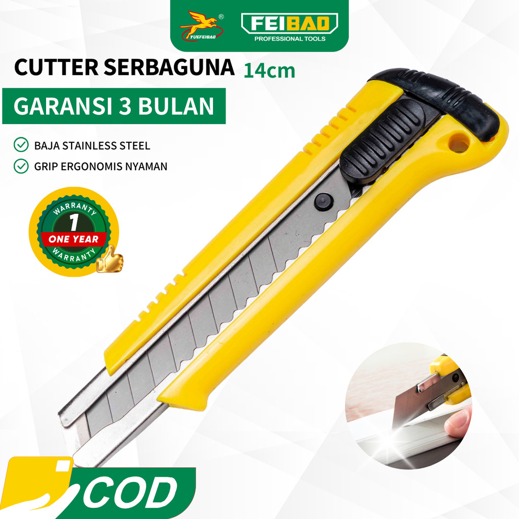 

Feibao Pisau Cutter / Stainless Steel Cutter / Pisau Pemotong Stainless / Fitur Auto Lock / F32-1001