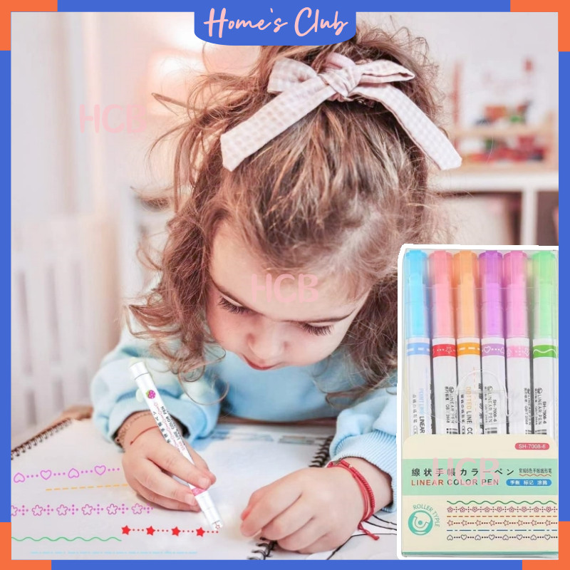 

HCB Spidol Garis Motif / Highlighter Bentuk Garis Multi Warna / Marker Set / Roll Line Marker Estetik / Spidol Garis Bentuk Bunga