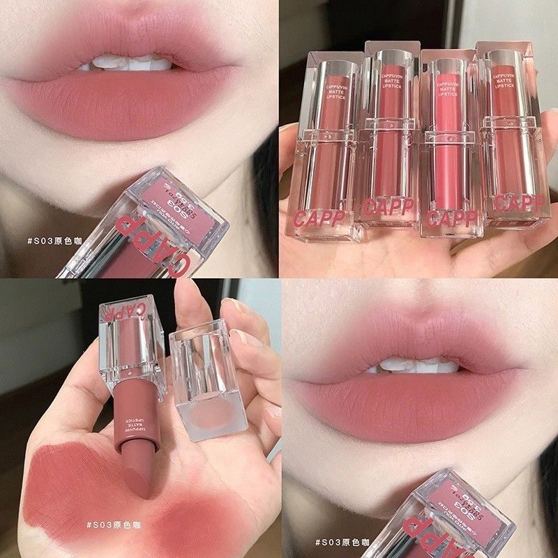 [COD&Ready]CAPPUVINI Lipstik Matte Korea 6 Warna Lipstik Pelembab Makeup Nude Lipstik Korea Lipstik 