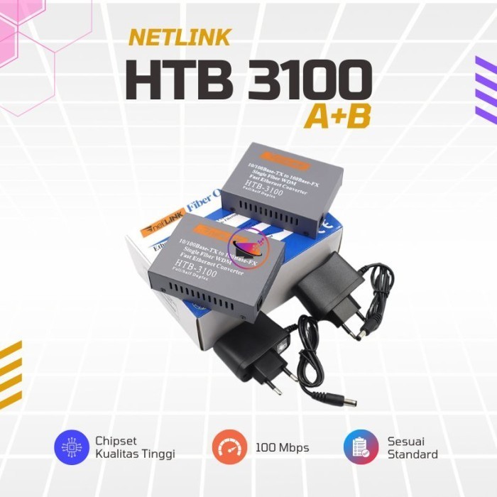 Netlink HTB 3100 AB Sepasang / Konverter Fiber Optik Single Mode