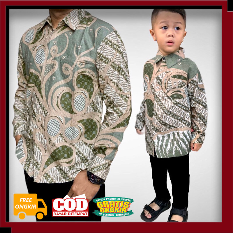 HS  SAGE GREEN,BATIK JUMBO,Batik COUPLE AYAH DAN ANAK  lengan panjang dan lengan pendek lapisan furi