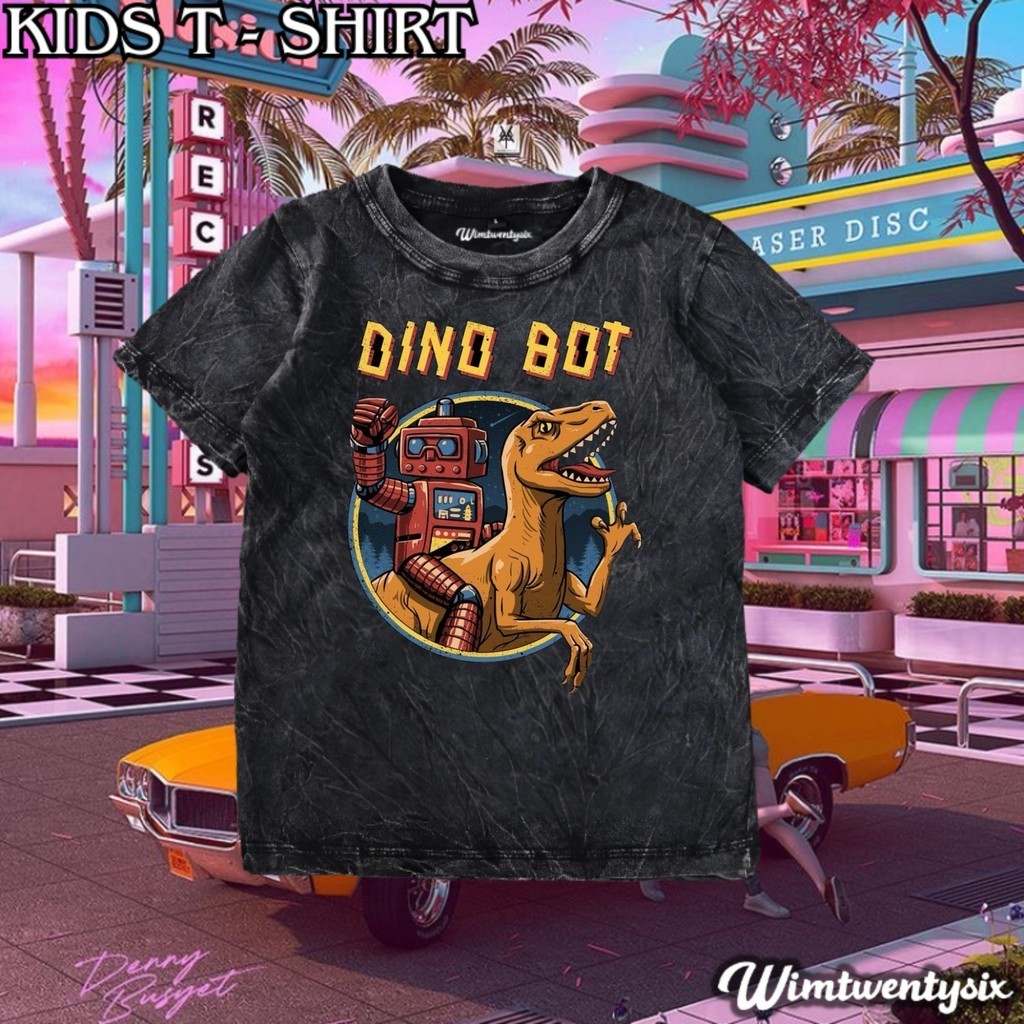 kaos dino bot adventure washing vintage tee | kaos anak | baju anak