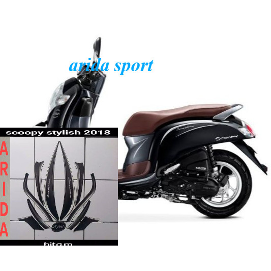 Striping stiker  honda scoopy  fi led stylish thn 2018 full hitam motif striping original scoopy
