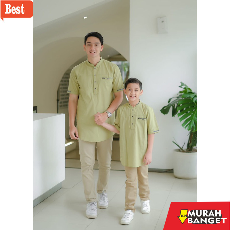 Baju muslim pria pendek- BAJU KOKO KURTA MUSLIM DEWASA ANAK COUPLE WARNA SAGE GREEN AVCADO