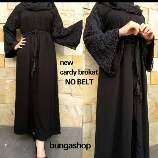 Abaya Gamis Hitam Fashion Muslim Dress Busui Kancing cetit Busana wanita Cardy Brokat
