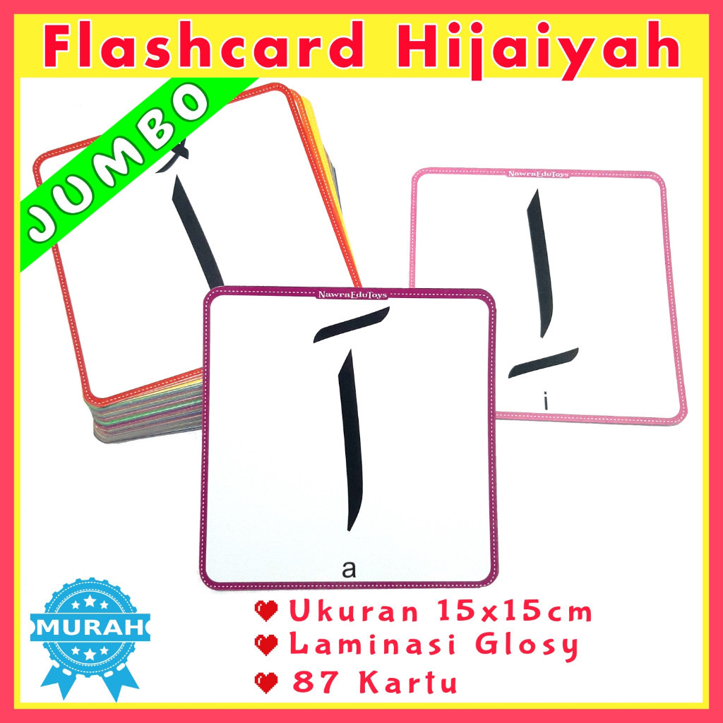 HY64RV Flashcard JUMBO HAROKAT Ukuran Besar, Kartu Pintar Belajar huruf hijaiyah Jumbo, Flash Card H
