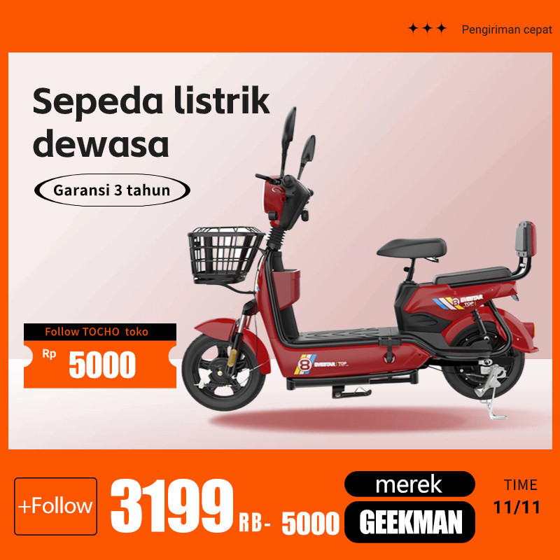 GEEKMAN  Sepeda listrik dewasa Sepeda Motor Listrik 48v 12ah sepeda listrik Dengan Pedal