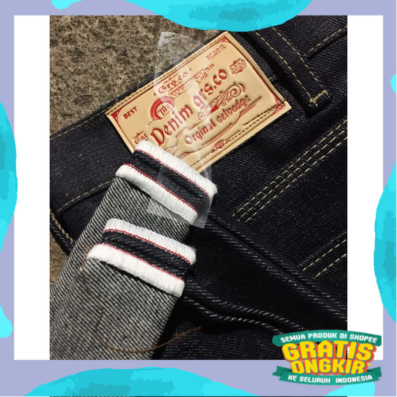 CELANA DENIM SELVEDGE ACCENNT GRS.CO APPAREL 15OZ(SLIM STARIGHT)/pink fanta