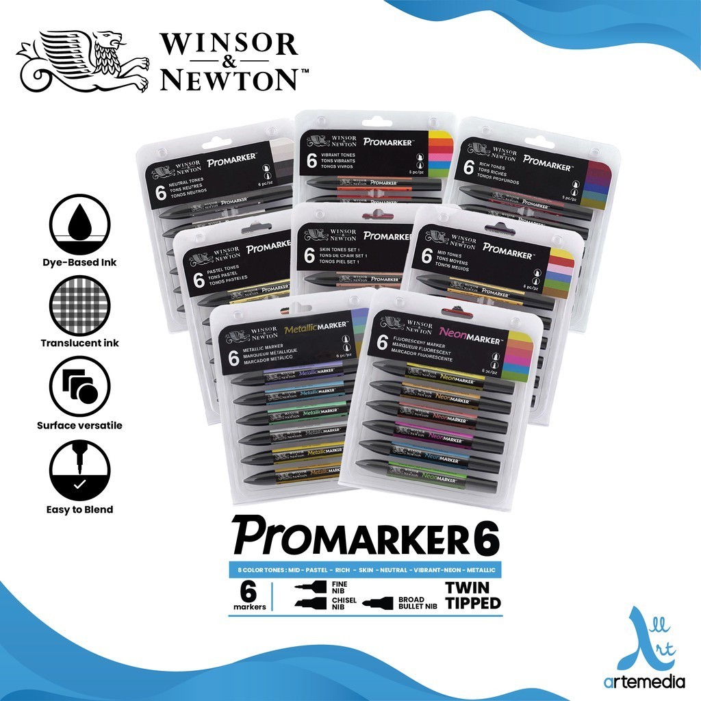 

Marker Winsor & Newton Promarker Set 6 Dual Point Pena Kuas Warna
