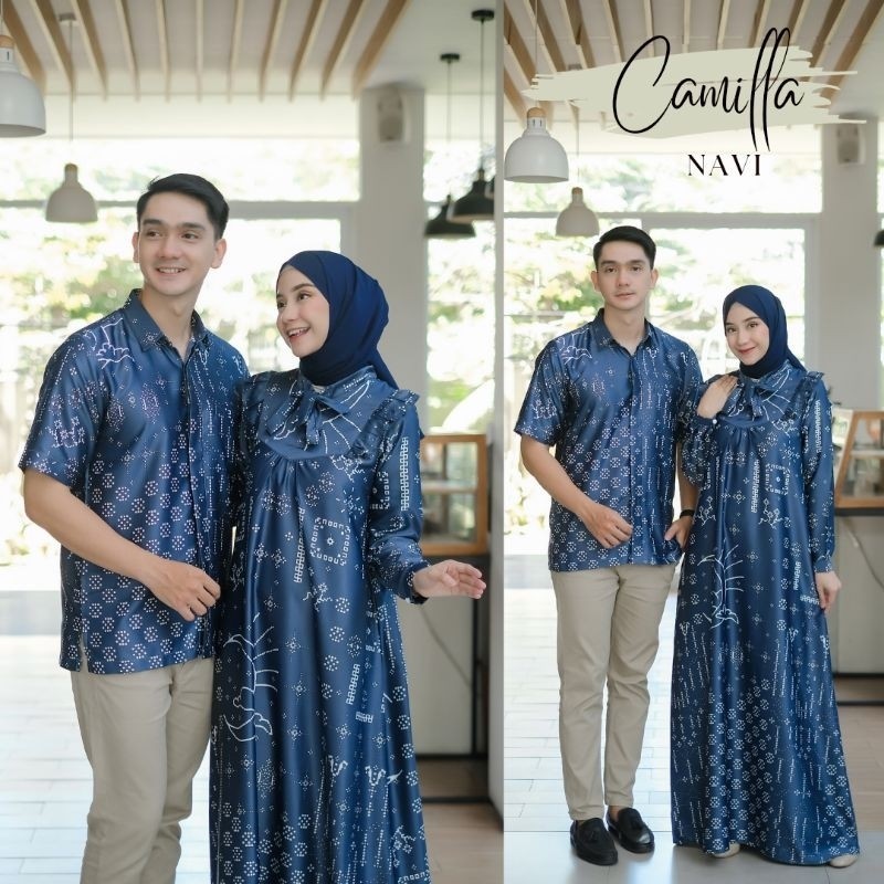 BAJU LEBARAN COUPLE KELUARGA SARIMBIT MURAH PREMIUM / Baju Muslim Gamis Camilla Couple Motif Silk