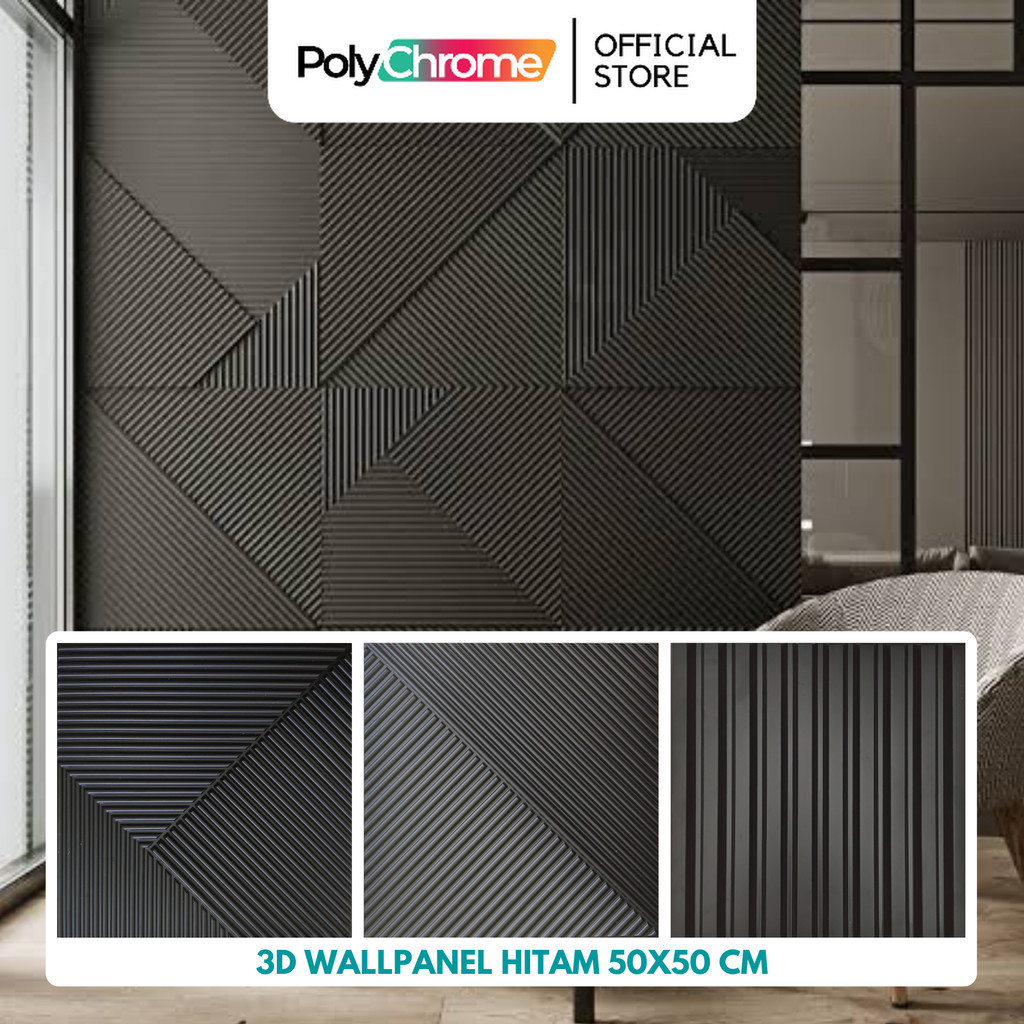 3D Wallpanel 50x50 cm Hitam Dinding PVC Solid Wallpaper Dinding Dekorasi Premium Wall Panel Estetik 