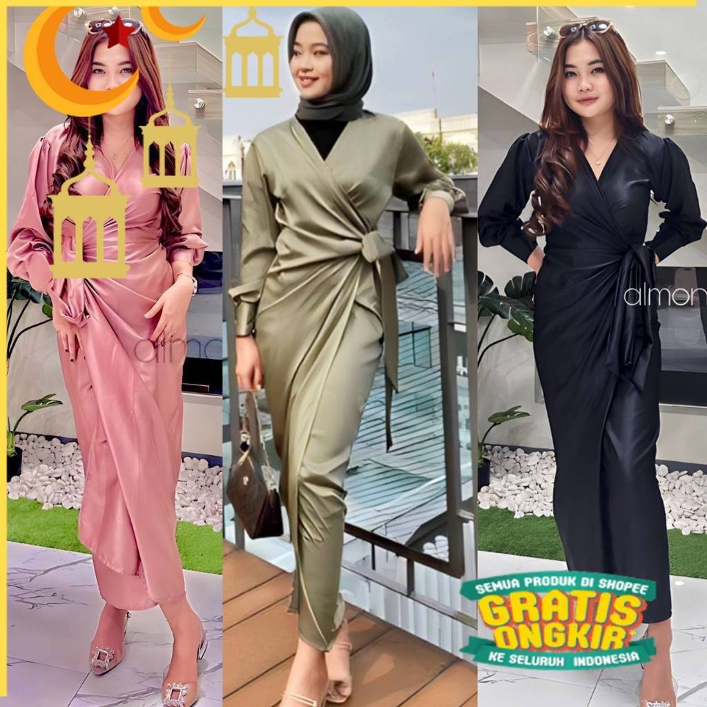 (ADA JUMBO) Dress Silk Calia Busui Friendly Lilit Gamis Baju Pesta Outfit Kondangan 2024/ anak kecil