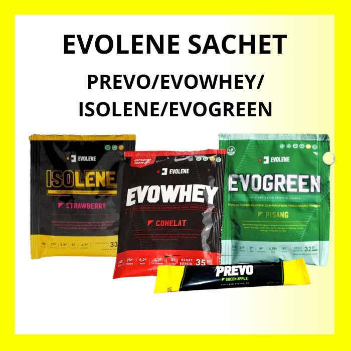 PREVO / WHEY PROTEIN / ISOLENE PER 1 SACHET ECER EVOLENE SUPLEMEN FITNESS BPOM HALAL SUSU GYM SAMARI