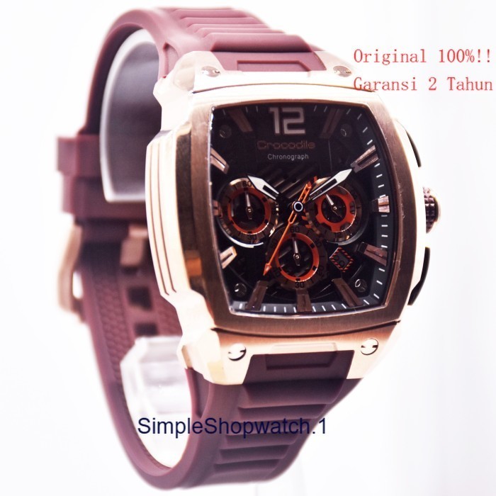 Original 100% Jam Tangan Pria Crocodile CM-046D34F Rosegold Brown Garansi Resmi 2 Tahun