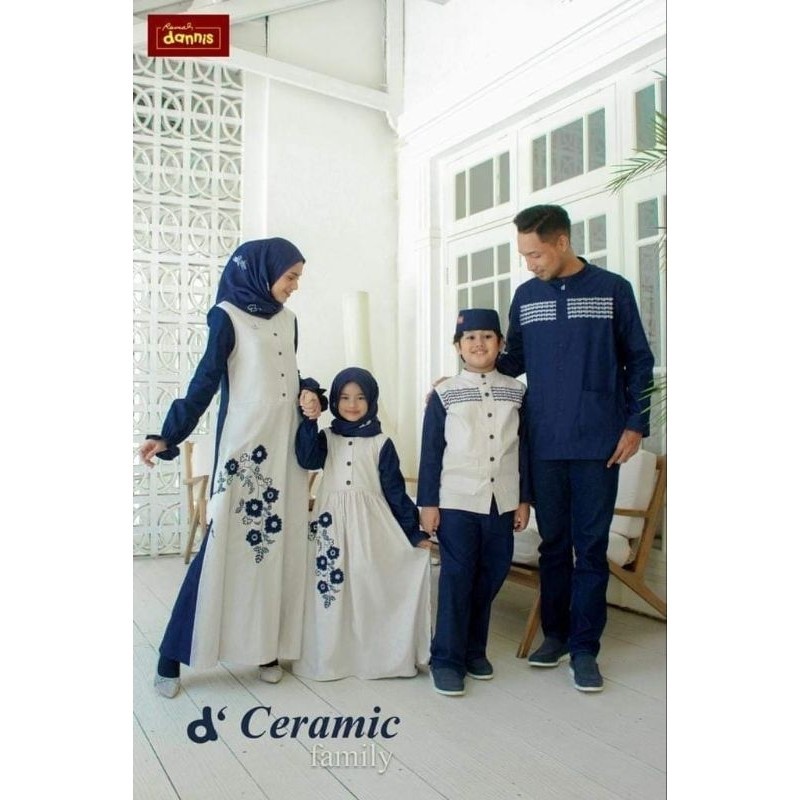 Sarimbit Dannis Terbaru D' Ceramic Navy Broken White Gamis Koko Jubah Kids Busana Muslim Setelan Ana