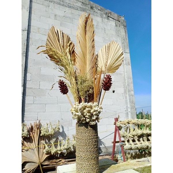 GRATIS ONGKIR PAKET LENGKAP MURAH DAUN PALEM KERING-SIKAS-CANTEL-BUNGA RUSTIC AESTHETIC-DEKORASI RUS