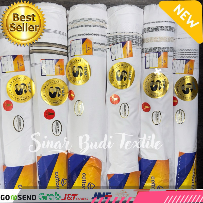 [Exclusive] Kain Katun Madinah Koko | Madinah Bordir 2 Sisi PUTIH | Per 0.5 Meter