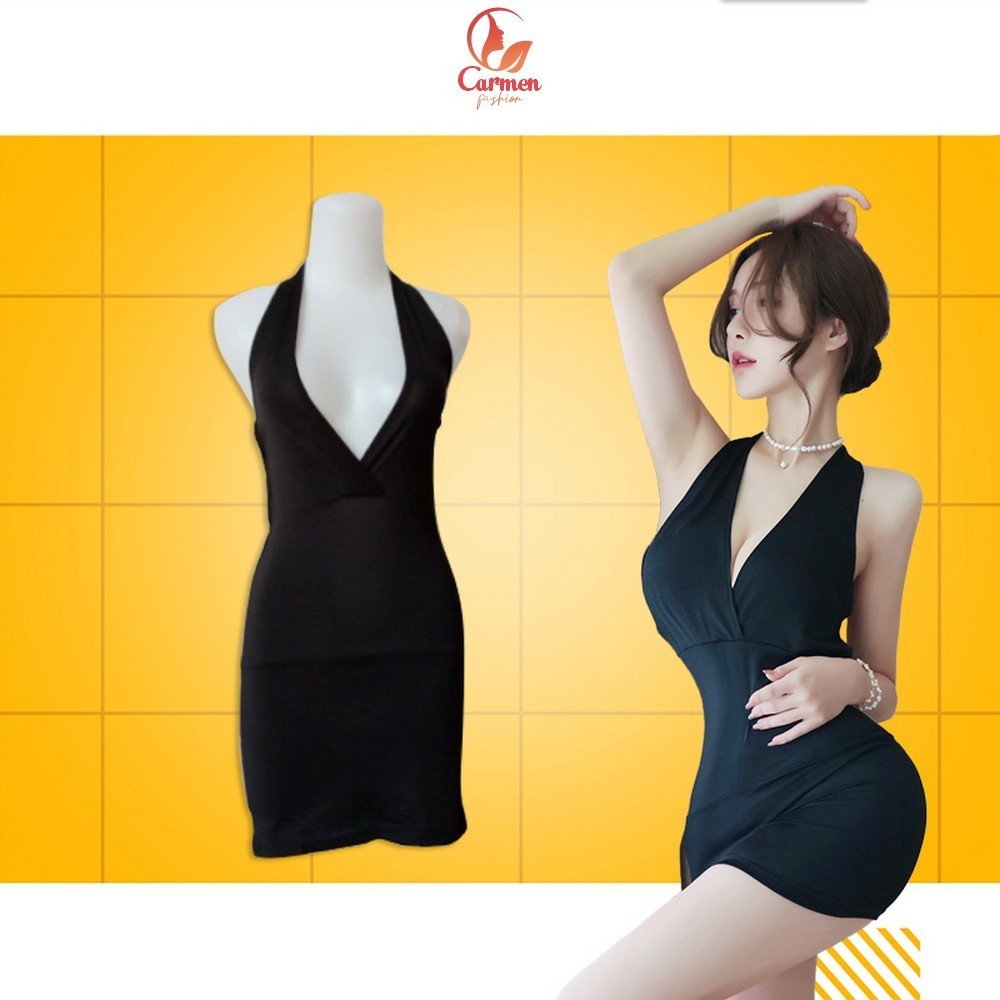 Baju Tidur Sexy Lingerie Nightdress With G String Wanita Model Halter Neck / Set Gaun Bodycon Seksi 