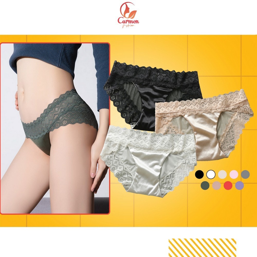 Celana Dalam Wanita Motif List Renda Undies Kombinasi Satin Sexy / Panties Seamless Kolor Wanita Ele