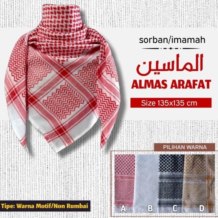 SORBAN IMAMAH ALMAS ARAFAT MERAH HITAM PUTIH COKLAT NON RUMBAI - Hitam