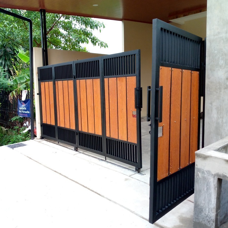 pintu pagar rumah minimalis murah lipat dorong minimalis motip grc
