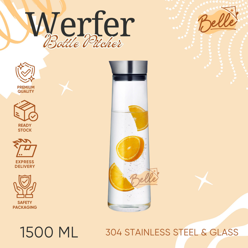 Botol Minum Kaca WERFER Kulkas Minuman Dingin Glass Pitcher Stainless